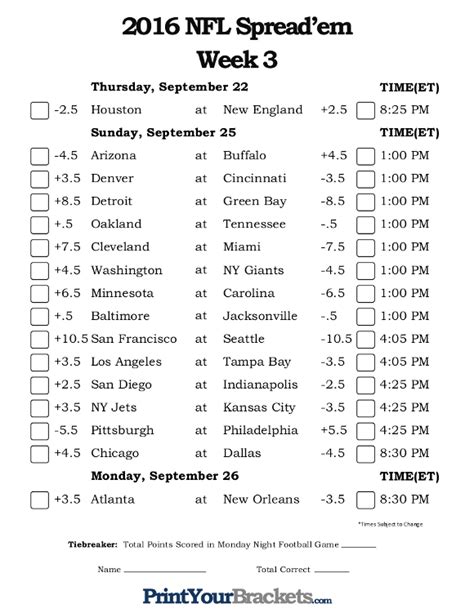 nfl lines week 3